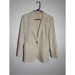 Marella Women Beige Pinstripe Blazer Jacket Made in Italy Single Button